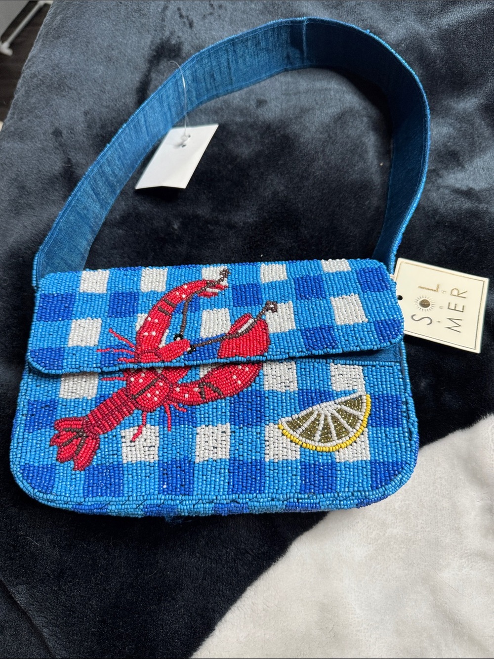Sommer Blue Beaded Lobster Beaded Bag